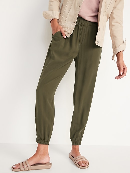 Image number 1 showing, High-Waisted Twill Jogger Pants