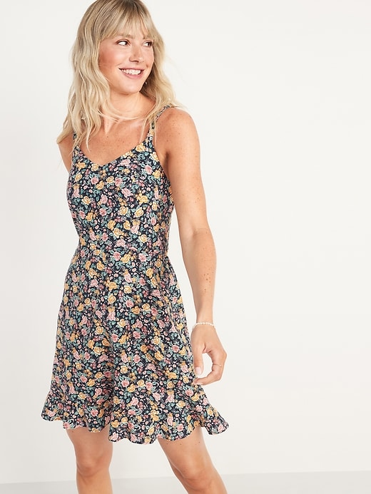 Image number 1 showing, Fit & Flare Sleeveless Floral-Print Linen-Blend Dress