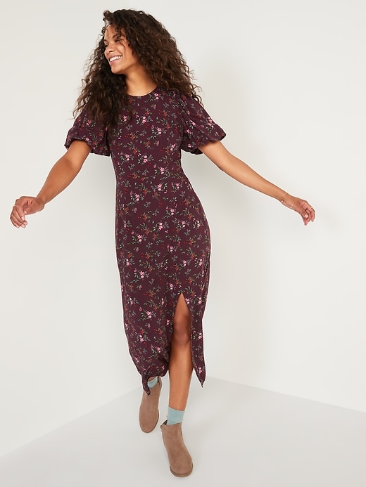 Image number 1 showing, Puff-Sleeve Floral Maxi Shift Dress