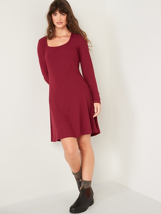 Image number 1 showing, Fit & Flare Rib-Knit Long-Sleeve Mini Dress