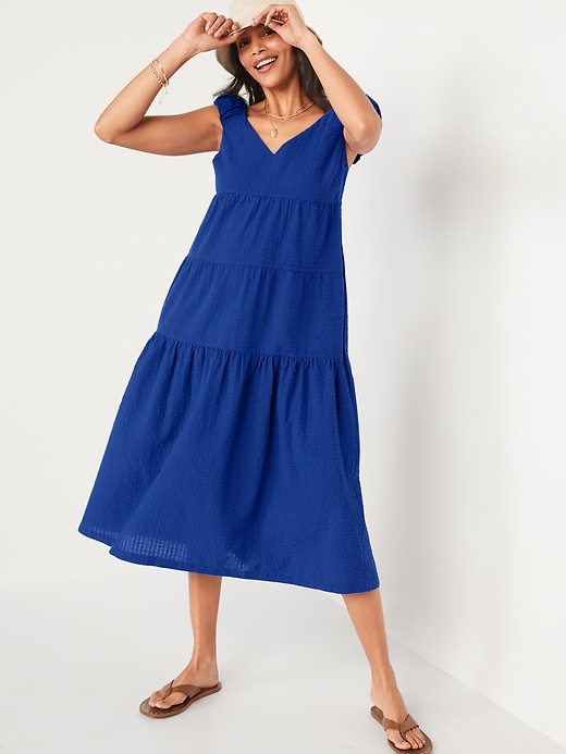 Image number 1 showing, Fit & Flare Tiered Seersucker All-Day Maxi Dress