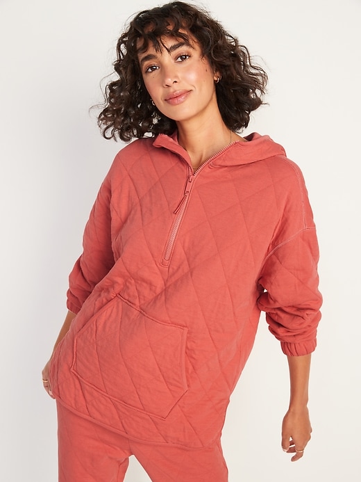 Image number 1 showing, Quilted Quarter-Zip Tunic Hoodie for Women