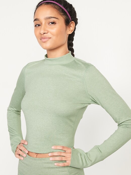 Image number 1 showing, CozeCore Long-Sleeve Cropped Rib-Paneled Top