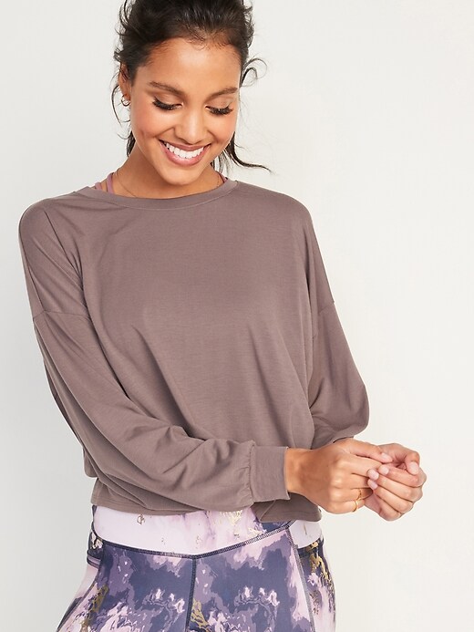 Image number 1 showing, Ultra-Lite Long-Sleeve Cutout Wrap-Back Top