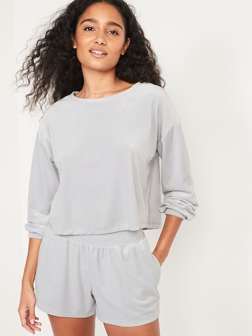 Image number 1 showing, Long-Sleeve Velvet Pajama Top