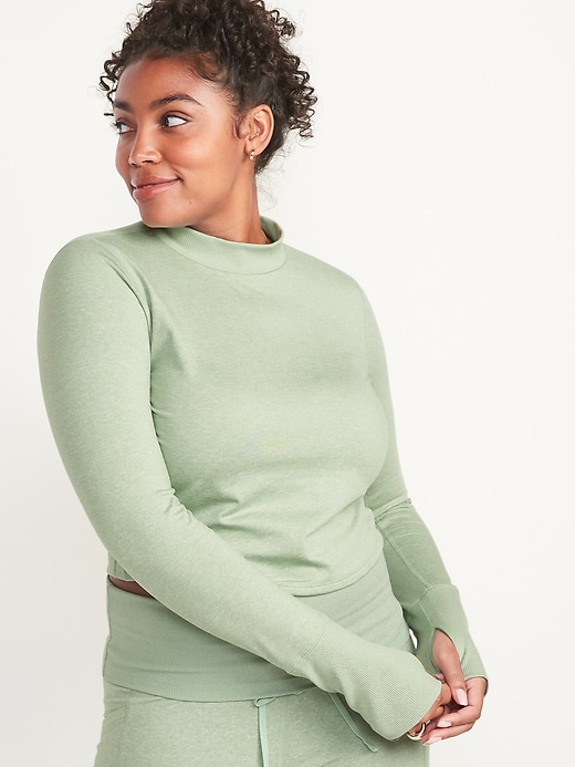 Image number 5 showing, CozeCore Long-Sleeve Cropped Rib-Paneled Top