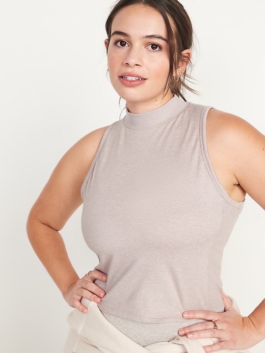Image number 4 showing, Sleeveless CozeCore Mock-Neck Cropped Top