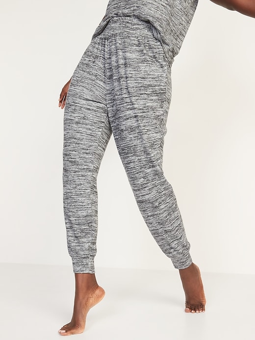 Image number 5 showing, High-Waisted Plush-Knit Jersey Jogger Pants