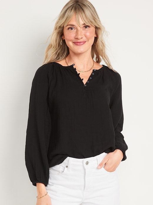 Image number 1 showing, Shirred Double-Weave Blouse