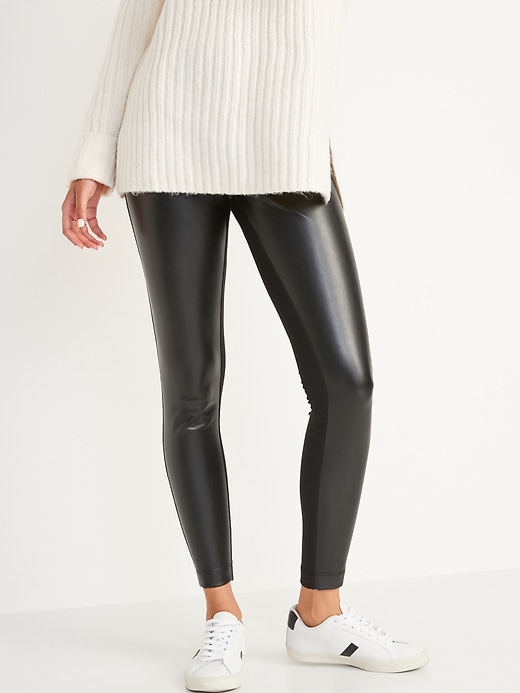 Image number 1 showing, High-Waisted Faux-Leather Front-Panel Leggings