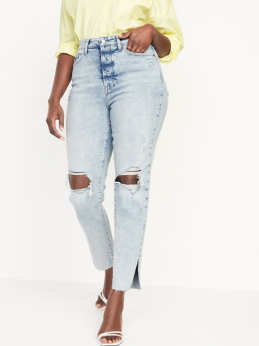 Image number 5 showing, High-Waisted Button-Fly OG Straight Ripped Side-Slit Jeans