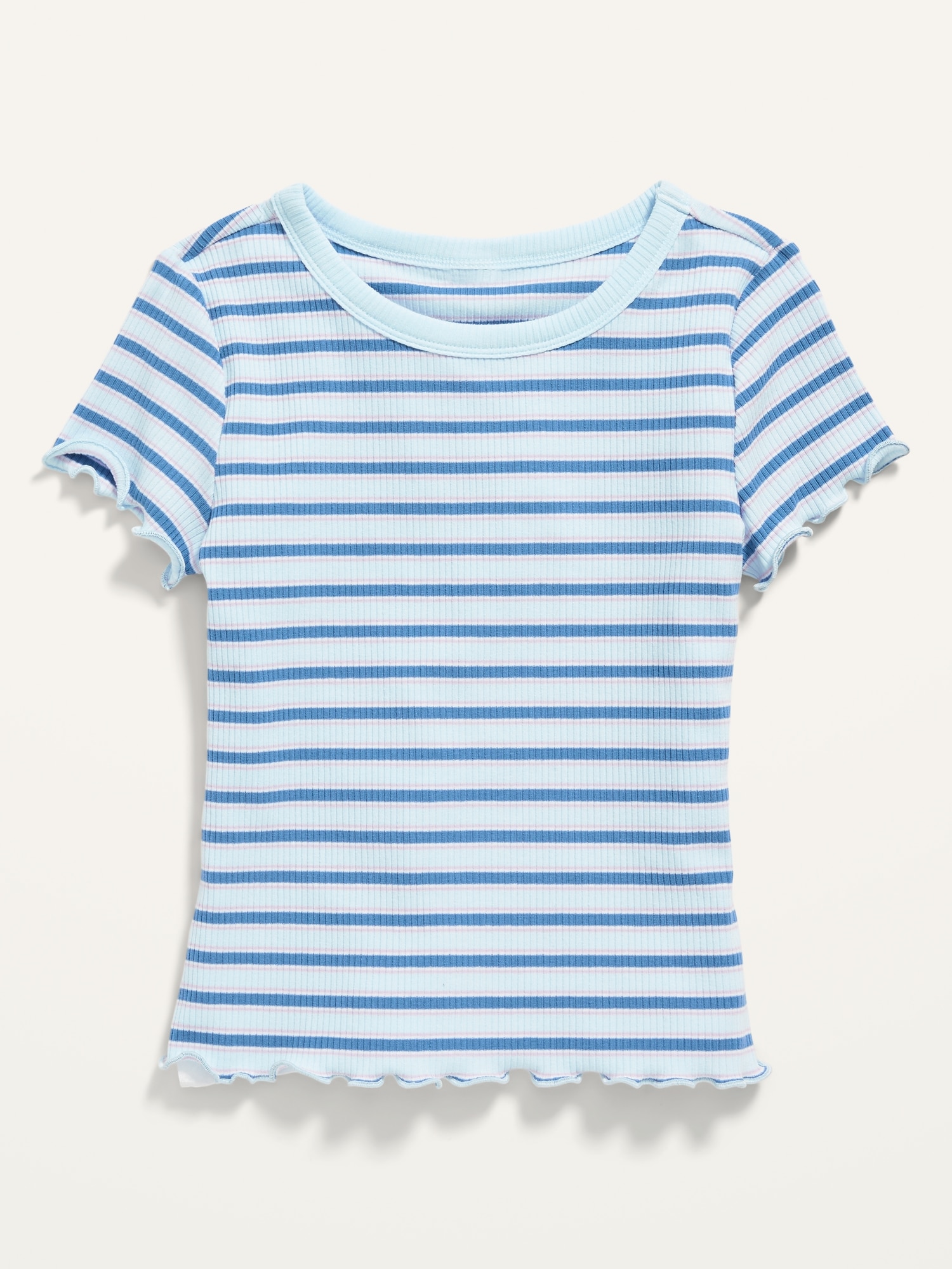 Striped Rib Knit Lettuce Edge T Shirt For Girls Old Navy