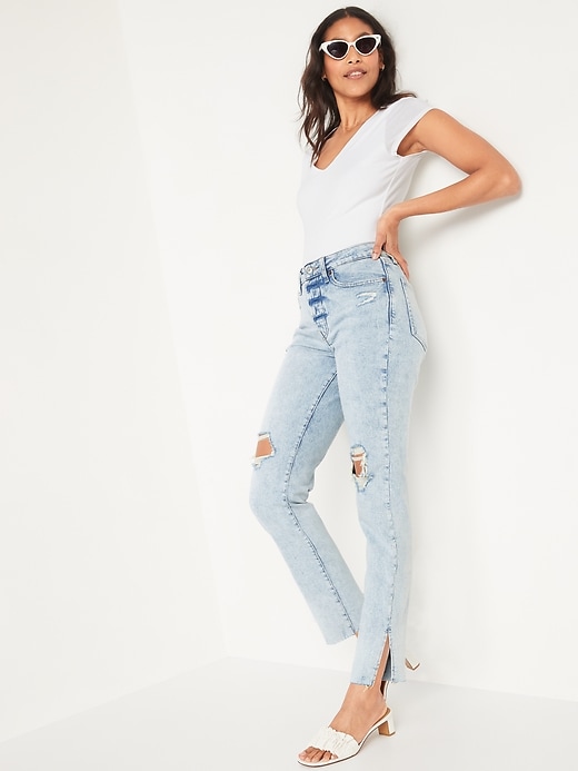Image number 3 showing, High-Waisted Button-Fly OG Straight Ripped Side-Slit Jeans