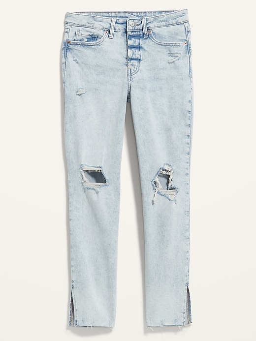 Image number 4 showing, High-Waisted Button-Fly OG Straight Ripped Side-Slit Jeans