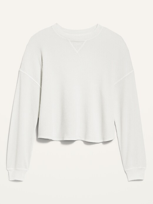 Image number 3 showing, Long-Sleeve Loose Cropped Waffle-Knit Easy T-Shirt