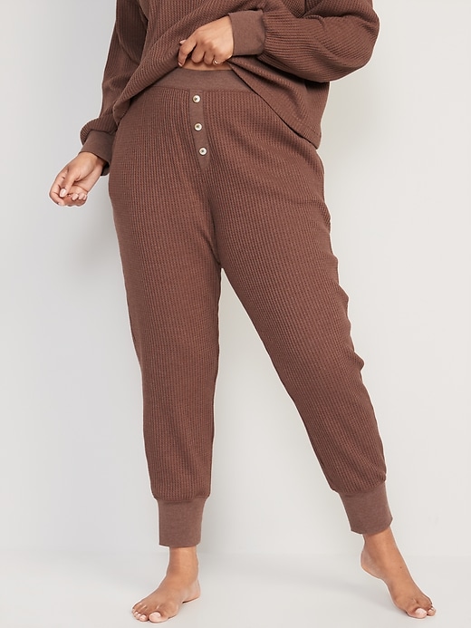 Image number 5 showing, High-Waisted Waffle-Knit Pajama Jogger Pants
