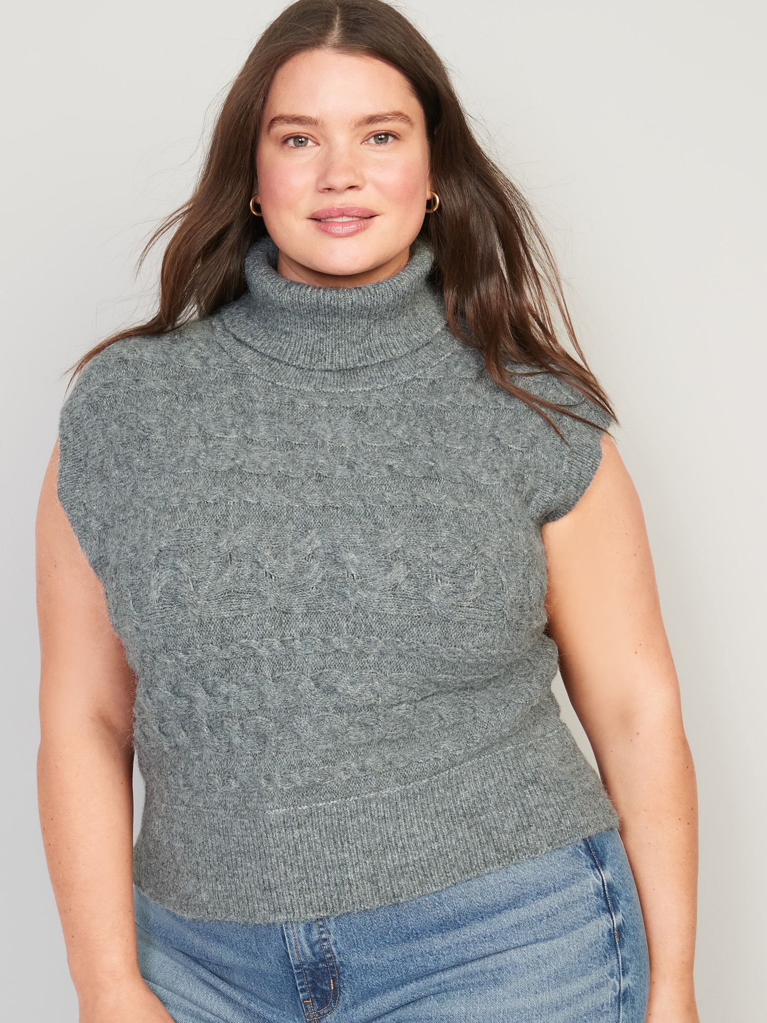 Sleeveless Cropped Cable Knit Turtleneck Sweater Old Navy