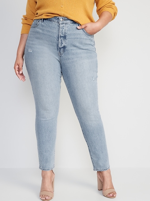 Image number 7 showing, Extra High-Waisted Hidden Button-Fly Pop Icon Distressed Skinny Jeans for Women