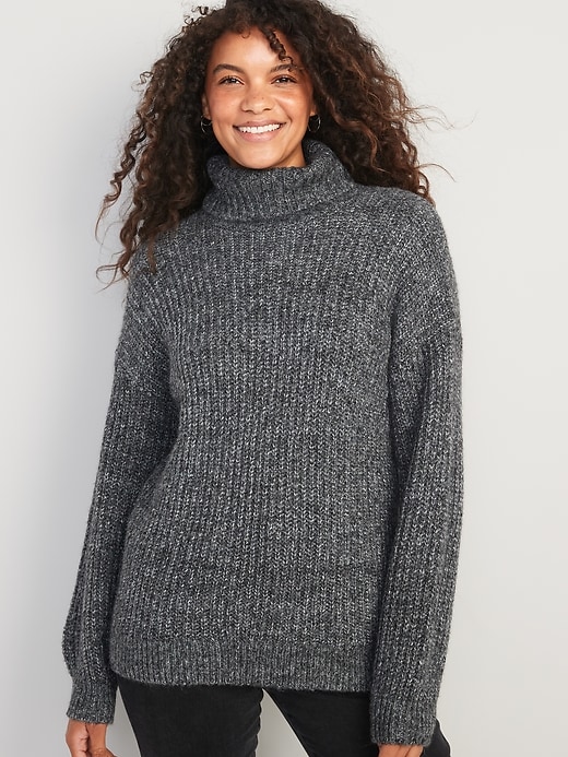 Image number 1 showing, Marled Shaker-Stitch Turtleneck Sweater