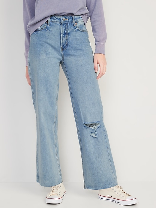 Image number 1 showing, Extra High-Waisted Wide-Leg Ripped Jeans