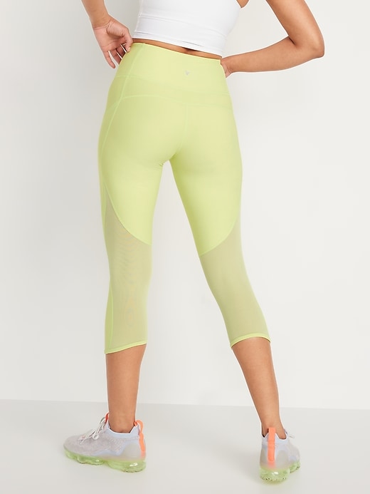 Image number 2 showing, High-Waisted PowerSoft Mesh-Panel Crop Leggings