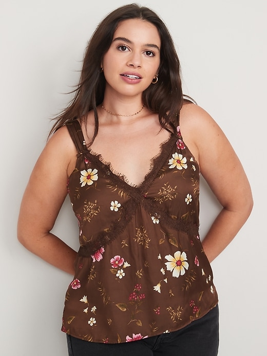 Image number 5 showing, Lace-Trimmed Floral Satin Cami Top for Women