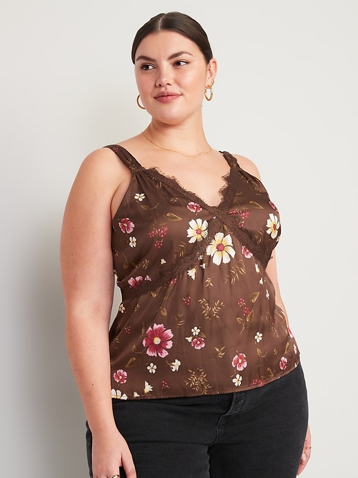 Image number 7 showing, Lace-Trimmed Floral Satin Cami Top for Women