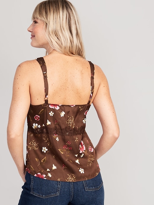 Image number 2 showing, Lace-Trimmed Floral Satin Cami Top for Women