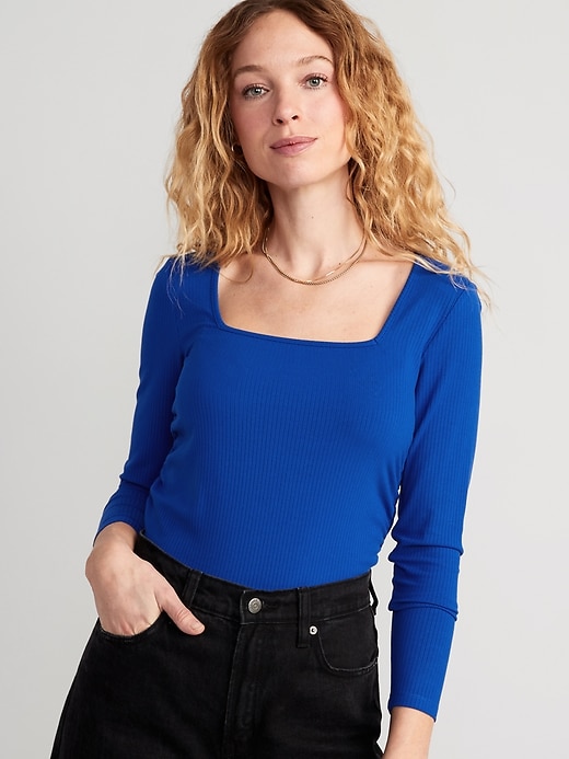 Image number 1 showing, Luxe Cropped Rib-Knit Shirred Top