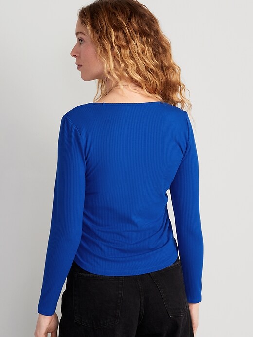 Image number 2 showing, Luxe Cropped Rib-Knit Shirred Top