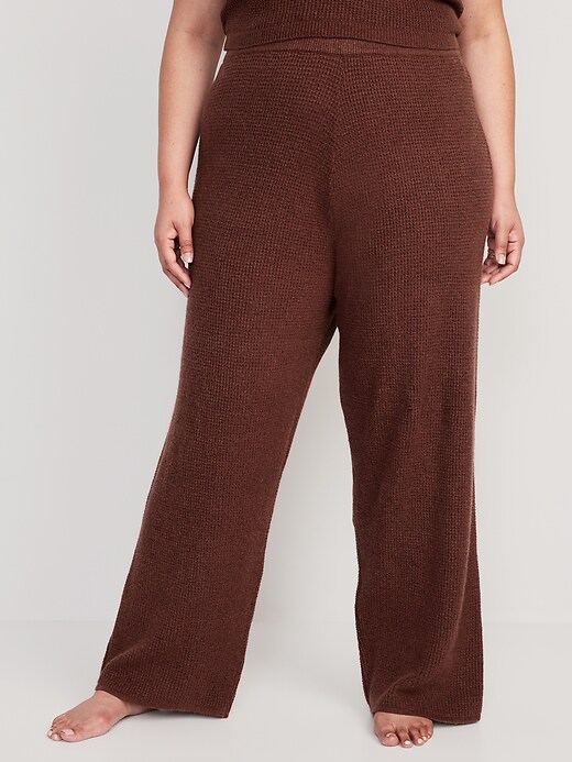 Image number 7 showing, High-Waisted Slouchy Waffle-Knit Wide-Leg Lounge Sweatpants
