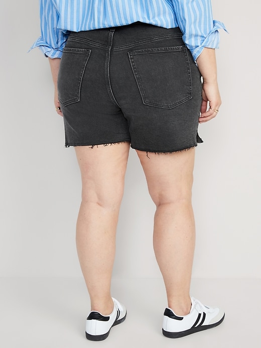 Image number 8 showing, High-Waisted Button-Fly O.G. Straight Ripped Side-Slit Jean Shorts -- 5-inch inseam