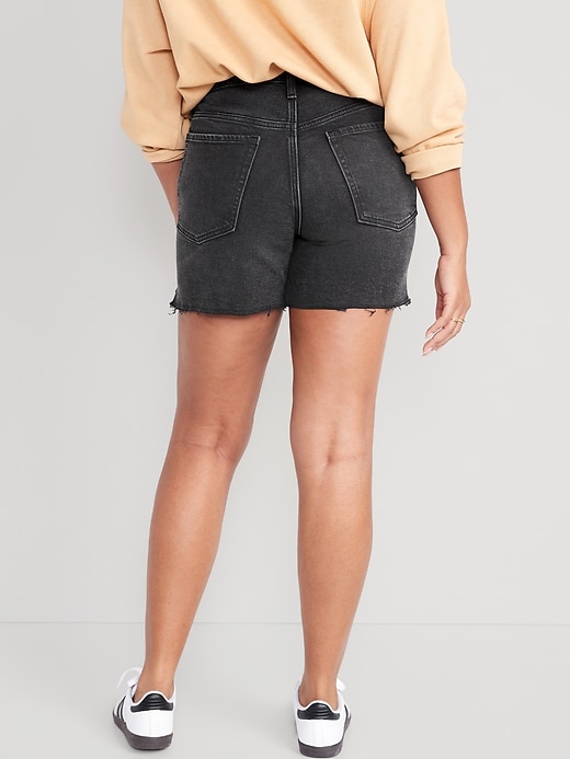 Image number 6 showing, High-Waisted Button-Fly O.G. Straight Ripped Side-Slit Jean Shorts -- 5-inch inseam