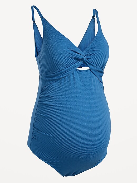 Image number 4 showing, Maternity Textured Twist-Front Cutout Nursing Swimsuit