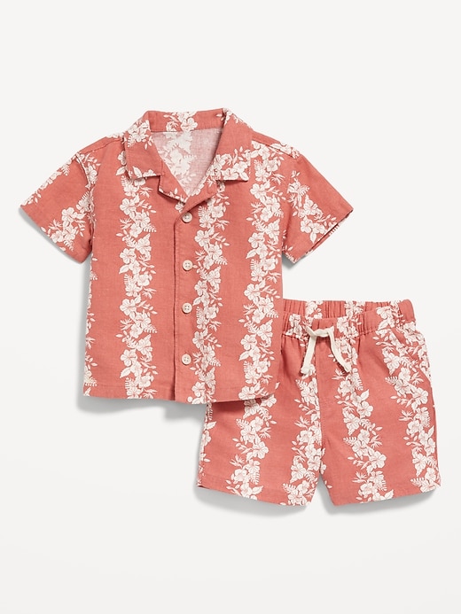 View large product image 1 of 2. Short-Sleeve Printed Linen-Blend Shirt & Shorts Set for Baby