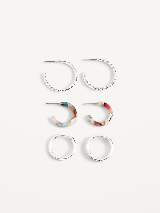 View large product image 1 of 1. Silver-Plated Hoop Earrings Variety 3-Pack for Women