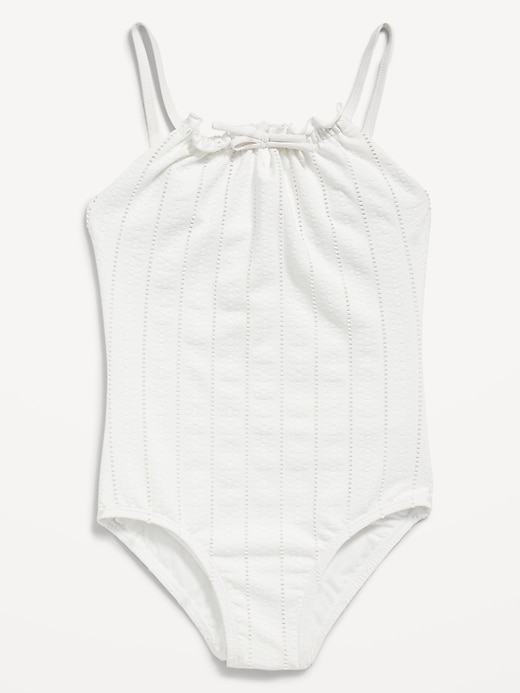 View large product image 1 of 1. Textured-Eyelet Cinch-Tie One-Piece Swimsuit for Girls