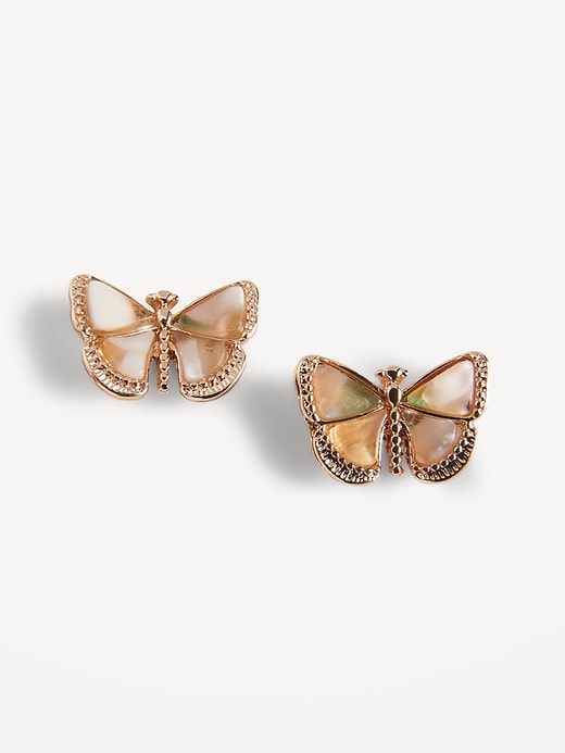 View large product image 1 of 1. Real Gold-Plated Butterfly Stud Earrings for Women