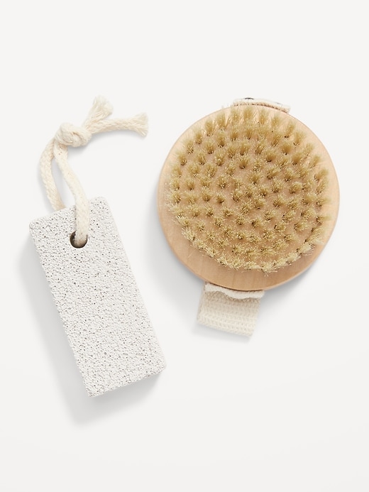 View large product image 1 of 3. 2-Piece Pumice Stone & Brush Set for Adults