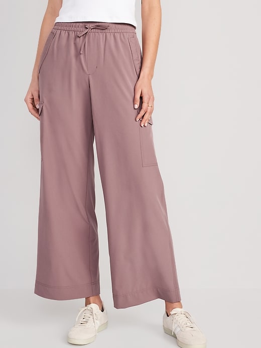 Image number 1 showing, High-Waisted StretchTech Wide-Leg Cargo Pants