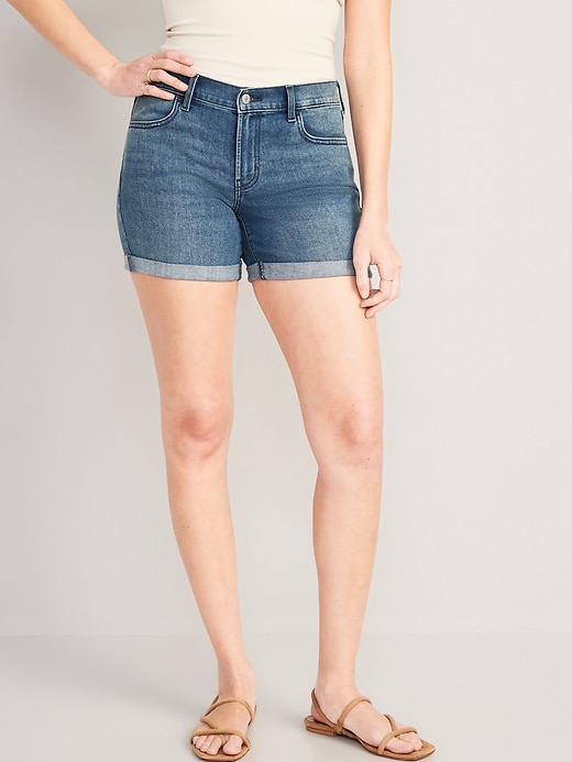 Image number 1 showing, Mid-Rise Wow Jean Shorts -- 5-inch inseam