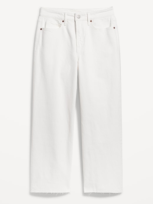 Image number 4 showing, Extra High-Waisted Cropped White Wide-Leg Cut-Off Jeans