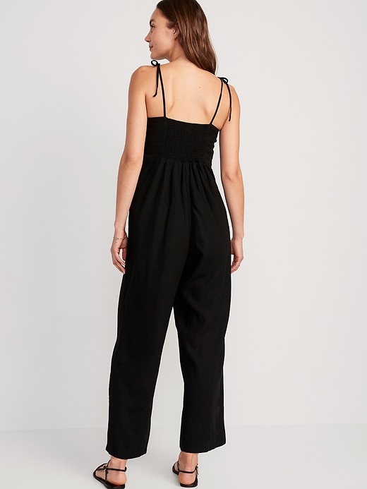 Tie Shoulder Cropped Twist Front Smocked Jumpsuit Old Navy