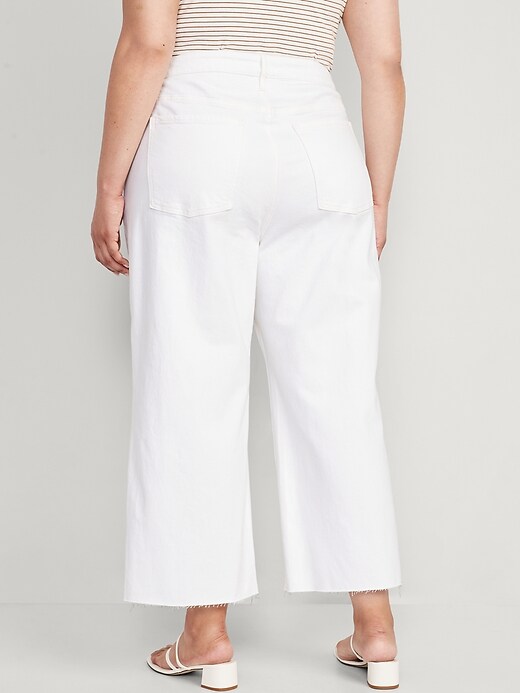Image number 8 showing, Extra High-Waisted Cropped White Wide-Leg Cut-Off Jeans