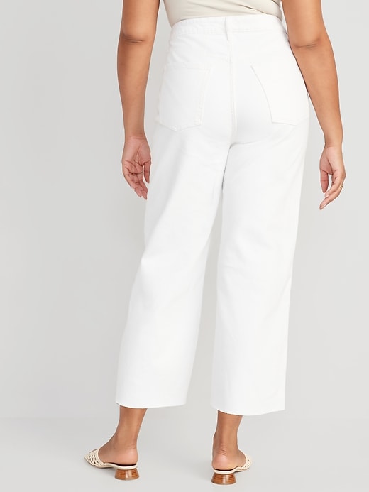 Image number 6 showing, Extra High-Waisted Cropped White Wide-Leg Cut-Off Jeans