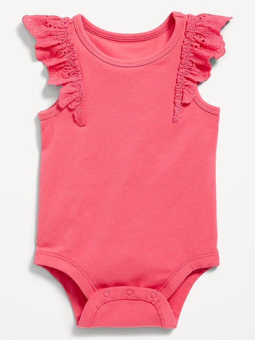 View large product image 1 of 1. Ruffle-Trim Sleeveless Rib-Knit Bodysuit for Baby