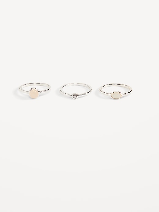 View large product image 1 of 1. Silver-Plated Stone Ring 3-Pack for Women