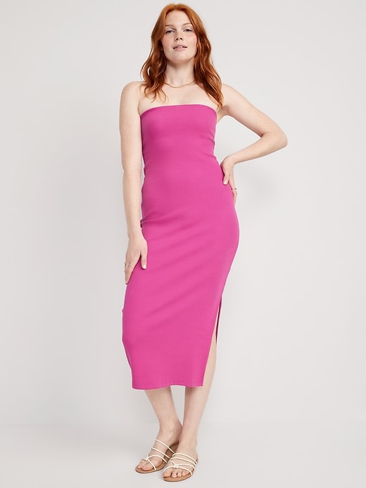 Image number 1 showing, Fitted Strapless Rib-Knit Midi Tube Dress