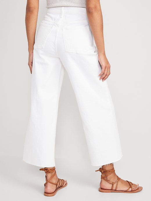 Image number 2 showing, Extra High-Waisted Cropped White Wide-Leg Cut-Off Jeans