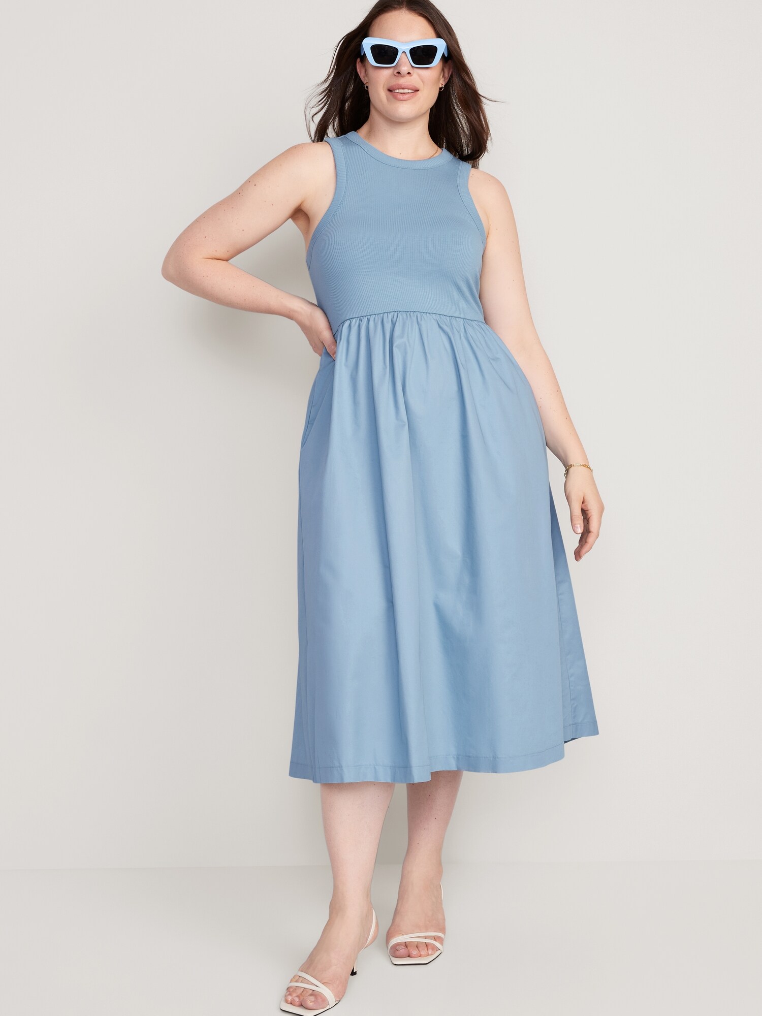 Fit Flare Combination Midi Dress Old Navy